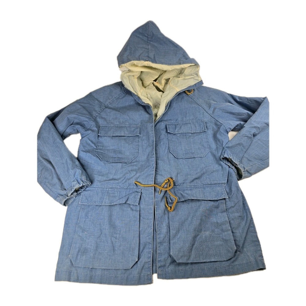 Woolrich Vintage Hooded Jacket Women's Medium Four‎ Pocket Drawstring Blue